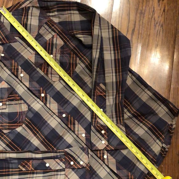 TRUE RELIGION Long Sleeve Navy Tan Orange Plaid Western Button Down Shirt 3XL - Picture 10 of 10
